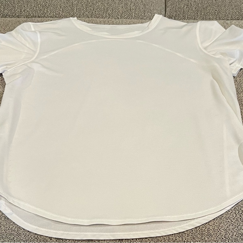 Lululemon High Neck Run and Train Tee White, size 10. Like new.